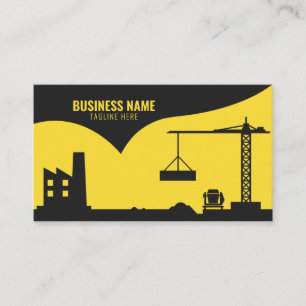 Modern Yellow & Black Construction Site Silhouette Business Card