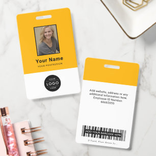 Modern Yellow Black Corporate Photo Logo Barcode ID Badge