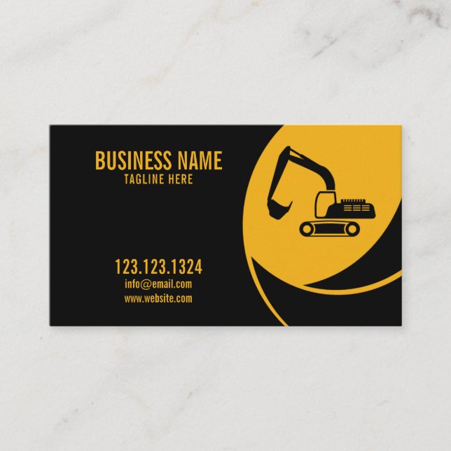 Modern Yellow & Black Excavator Construction Business Card (Front)