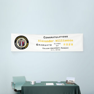 Modern Yellow Black Graduation Party Photo  Banner
