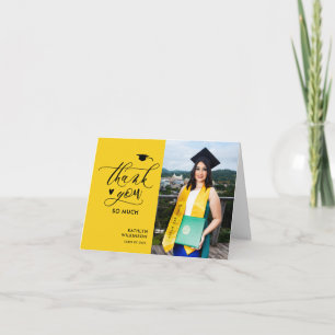 Modern Yellow Black Minimalist Photo Graduation Thank You Card
