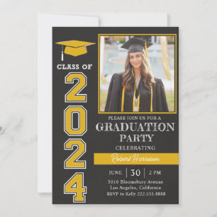 Modern Yellow Black Photo Graduation Party 2024 Invitation