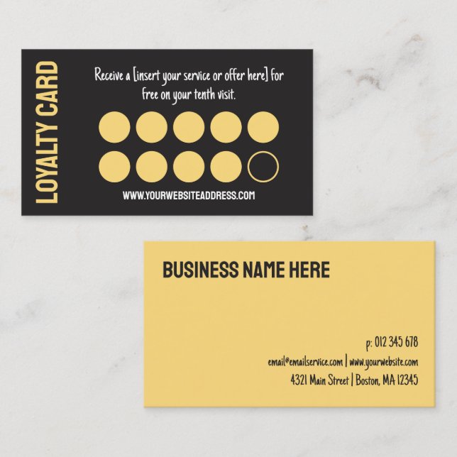 Modern Yellow Black Ten Visits Loyalty Punch Card (Front/Back)
