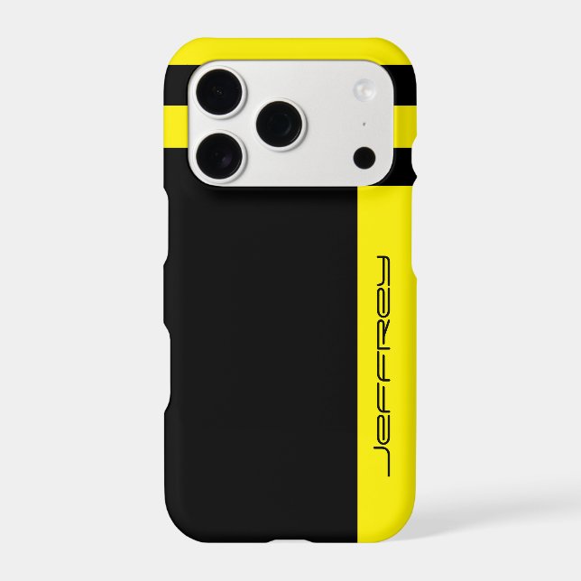 Modern Yellow & Black Two Way Stripe, Custom Name (Back)