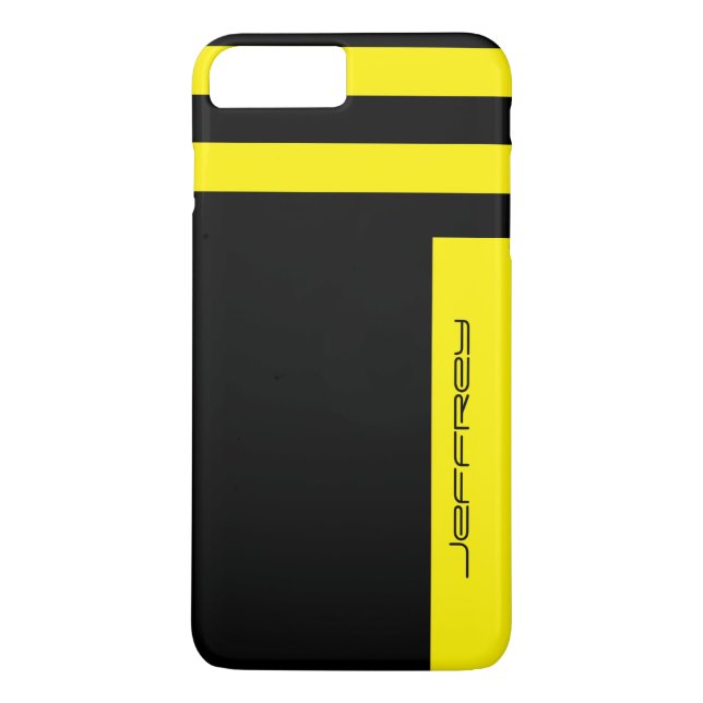 Modern Yellow & Black Two Way Stripe, Custom Name Case-Mate iPhone Case (Back)