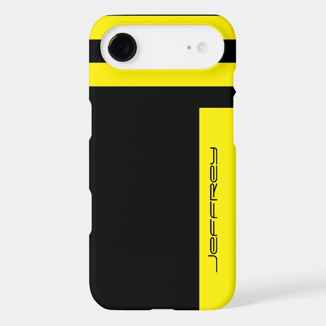 Modern Yellow & Black Two Way Stripe, Custom Name Case-Mate iPhone Case (Back)