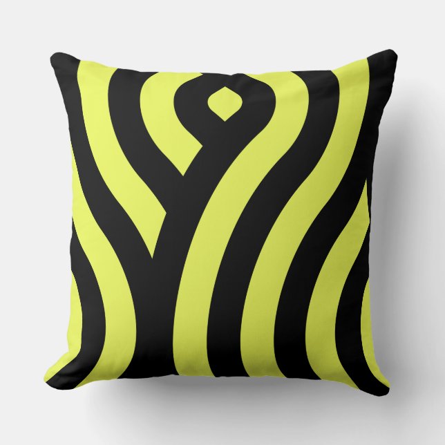 Modern Yellow & Black Wave Pattern Cushion (Front)