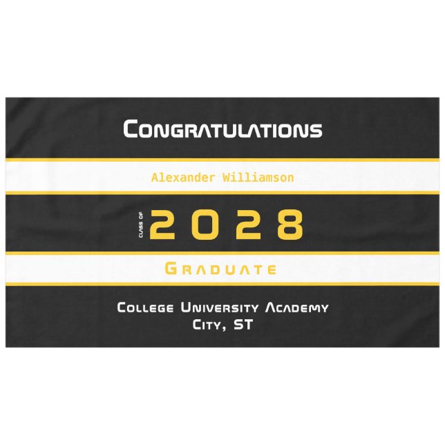 Modern Yellow Black White Graduation Party Tablecloth (Front (Horizontal))