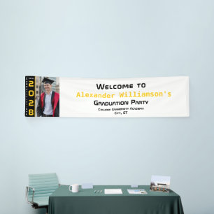 Modern Yellow Black White Graduation Photo Welcome Banner