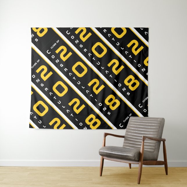 Modern Yellow Black White Step & Repeat Graduation Tapestry (In Situ (Horizontal))
