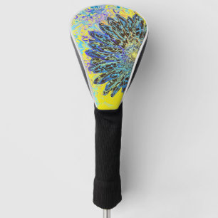 Modern yellow blue black watercolor Daisy floral Golf Head Cover