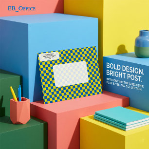 Modern Yellow & Blue Chequered Return Address Envelope