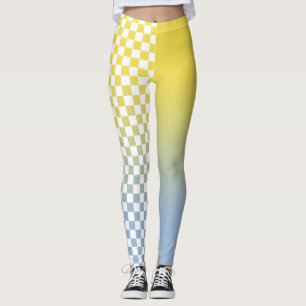 Modern Yellow Blue Gradient and Chequered Pattern Leggings