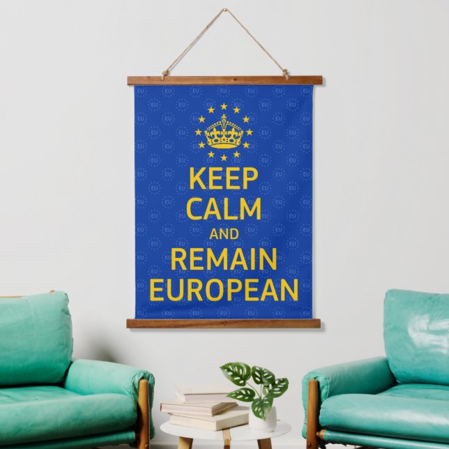 Modern Yellow Blue Keep Calm Crown Europe Vector Hanging Tapestry (Living Room)