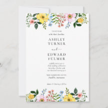 Modern Yellow Blue Pink Spring Floral Wedding