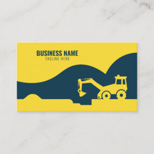 Modern Yellow & Blue Tractor Silhouette Building Business Card