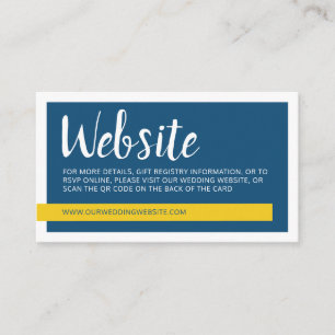 Modern yellow & blue with QR code wedding website Enclosure Card