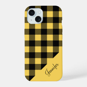 Modern Yellow Buffalo Plaid Check Pattern iPhone 15 Case