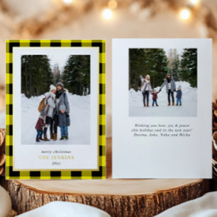 Modern Yellow Buffalo Plaid Christmas Two Photos