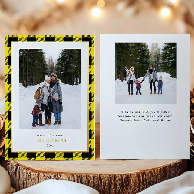 Modern Yellow Buffalo Plaid Christmas Two Photos (Creator Uploaded)