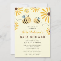 Modern Yellow Bumblebee and Sunflower Baby Shower