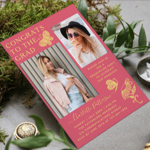 Modern Yellow Butterfly Photo Graduation Party Invitation