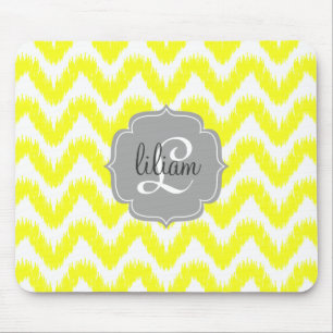 Modern Yellow Chevron Ikat Personalised Mouse Pad
