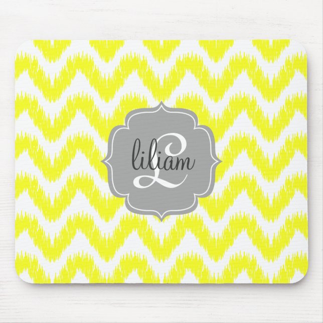 Modern Yellow Chevron Ikat Personalised Mouse Pad (Front)
