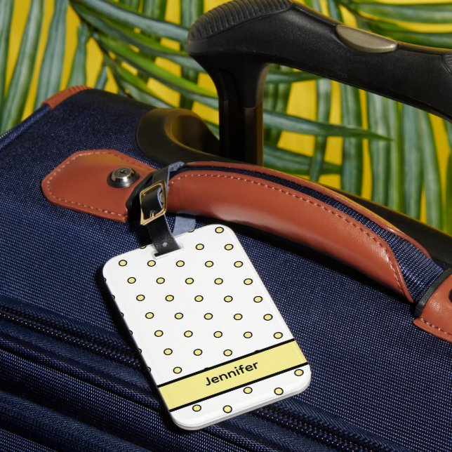 Modern Yellow Circle Dot Pattern Personalise Luggage Tag (Front Insitu 1)