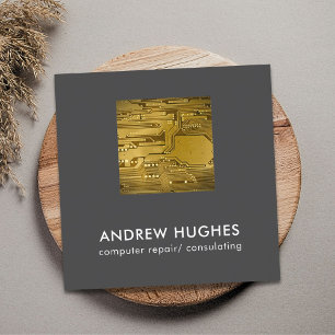 Modern Yellow Circuit Board Computer Consultant Square Business Card