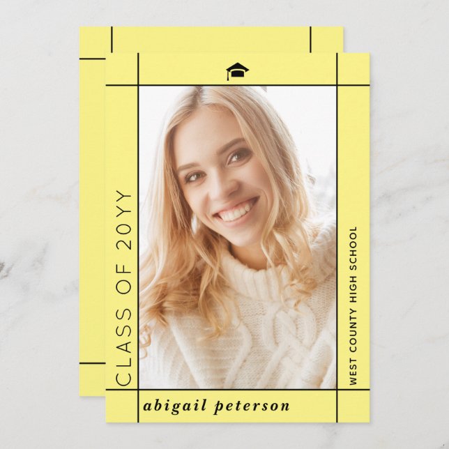 Modern yellow Class of 2025 graduation photo Announcement (Front/Back)