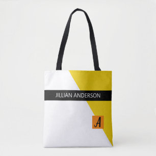Modern Yellow Colour Blocked Monogrammed Tote Bag