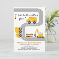 Modern Yellow Construction Build Fun 1st Birthday