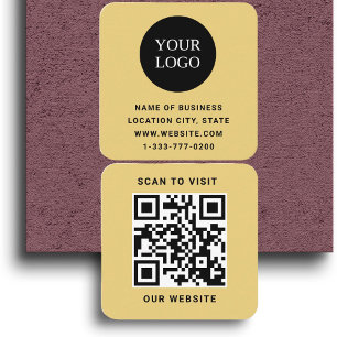 Modern Yellow Custom Logo and QR Code   Square Business Card