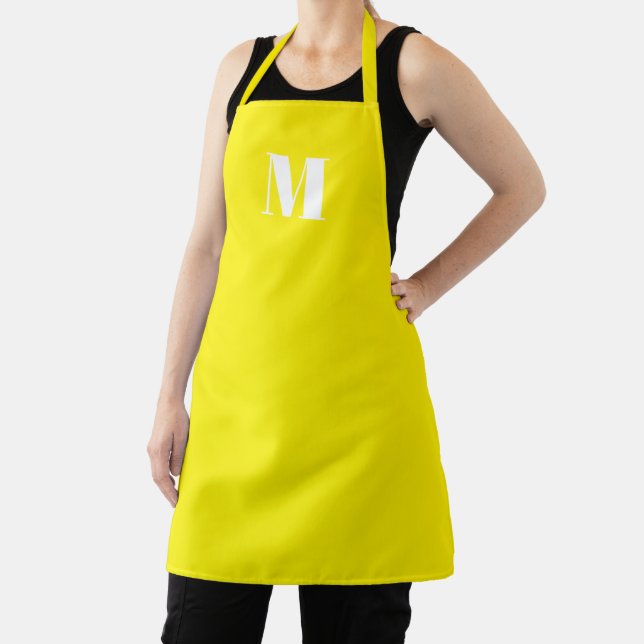 Modern yellow custom monogram initial letter apron (Insitu)
