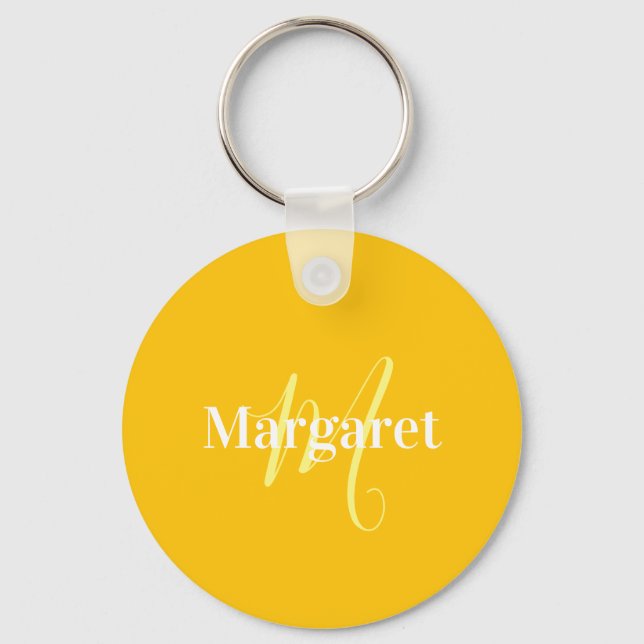 Modern yellow custom name key ring (Front)