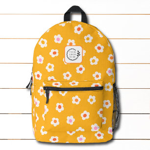 Modern Yellow Daisy Floral Custom Corporate Logo Printed Backpack