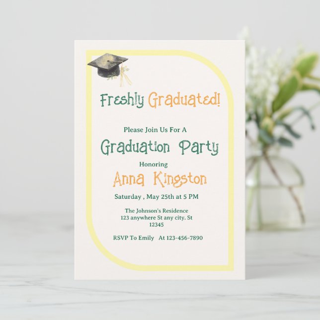 Modern Yellow elegant Graduation Invitation (Standing Front)