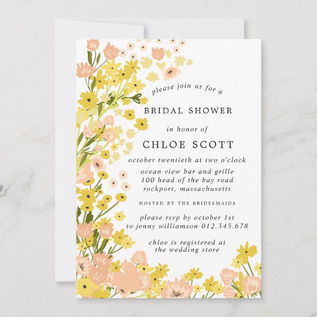 Modern Yellow Fall Floral Bridal Shower Invitation (Front)