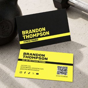 Modern Yellow Fitness Trainer Bold Business Card