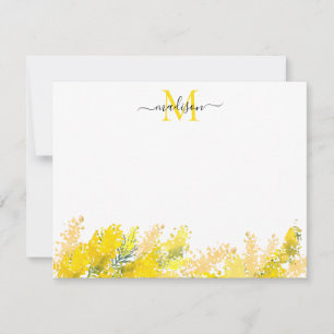 Modern Yellow Floral Mimosa Watercolor Monogram Card