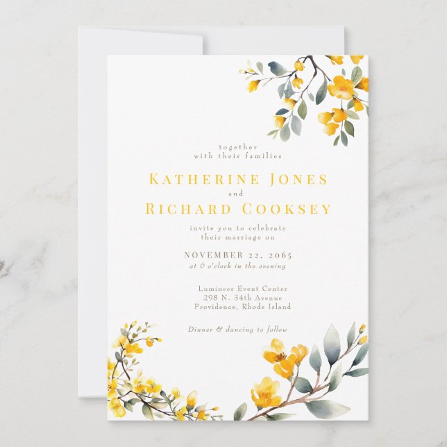 Modern Yellow Floral No Parents Wedding Invitation (Front)
