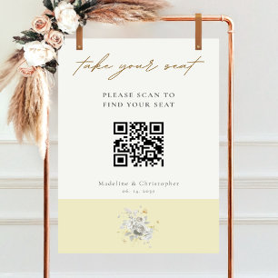 Modern Yellow Floral QR Code Wedding Seating Chart