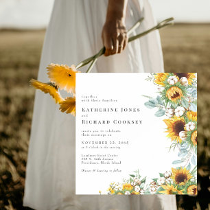 Modern Yellow Floral Sunflowers No Parents Wedding Invitation