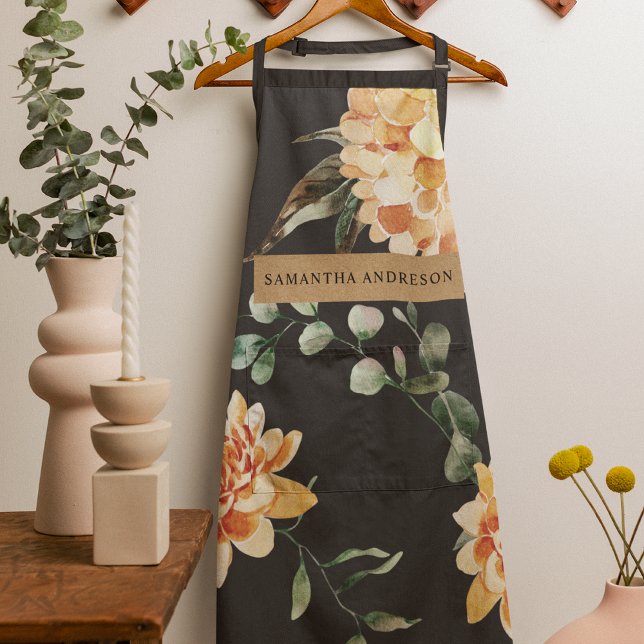 Modern Yellow Flowers & Kraft Personalised Gift Apron (Creator Uploaded)