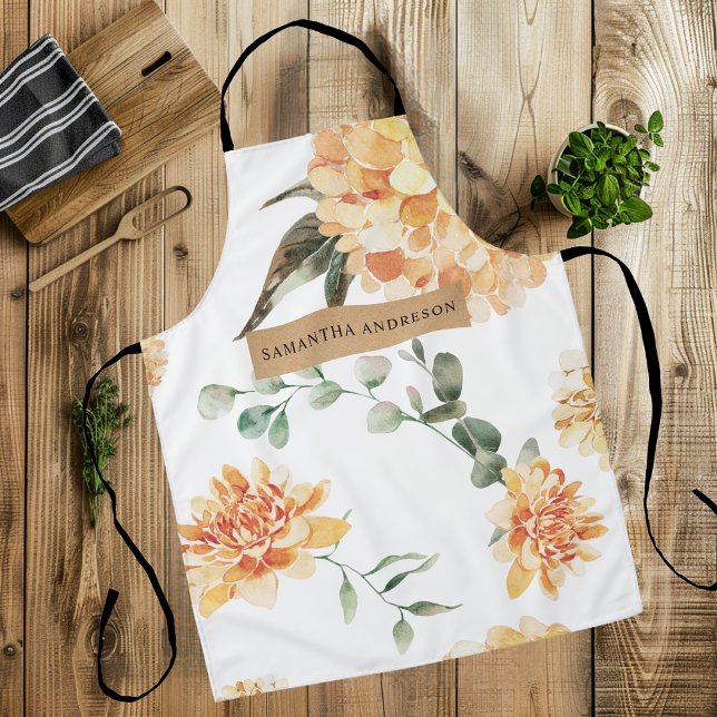 Modern Yellow Flowers & Kraft Personalised Gift Apron (Creator Uploaded)