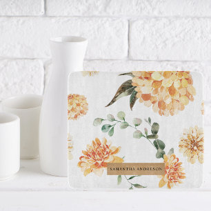 Modern Yellow Flowers & Kraft Personalised Gift Cutting Board