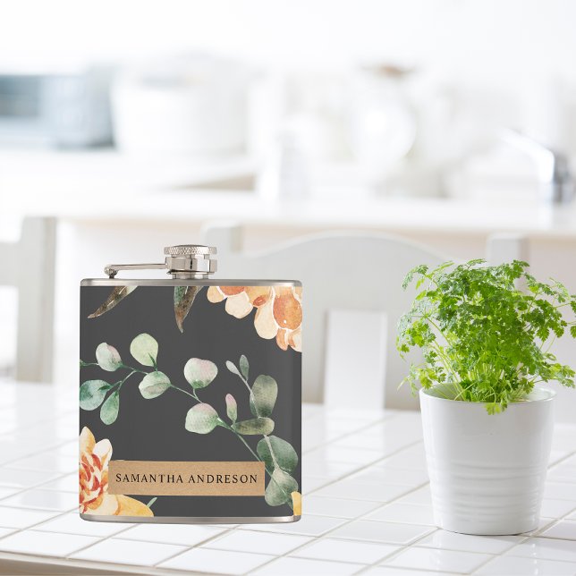 Modern Yellow Flowers & Kraft Personalised Gift Hip Flask (Creator Uploaded)
