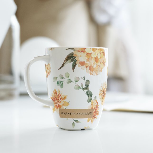 Modern Yellow Flowers & Kraft Personalised Gift Latte Mug (Creator Uploaded)