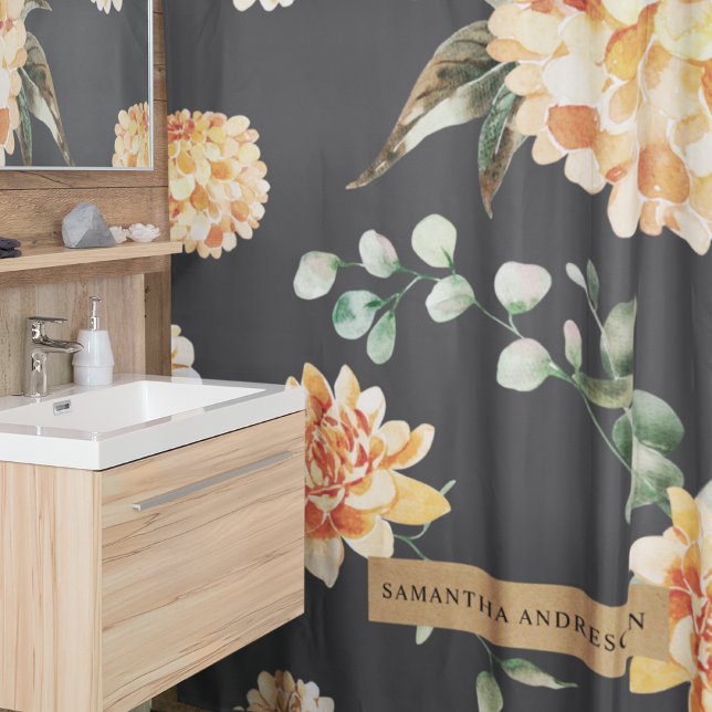 Modern Yellow Flowers & Kraft Personalised Gift Shower Curtain (Creator Uploaded)